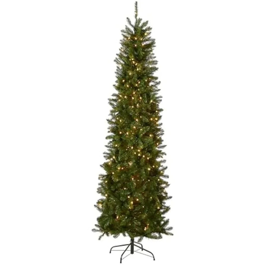 Artificial Pre-Lit Slim Christmas Tree, Green, Kingswood Fir, White Lights, Includes Stand, 6.5 Feet