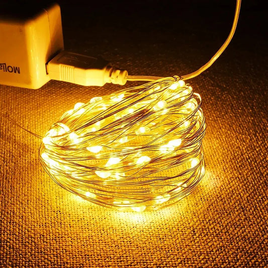 USB LED String Lights 5M Silver Wire Garland Light Waterproof Fairy Lights