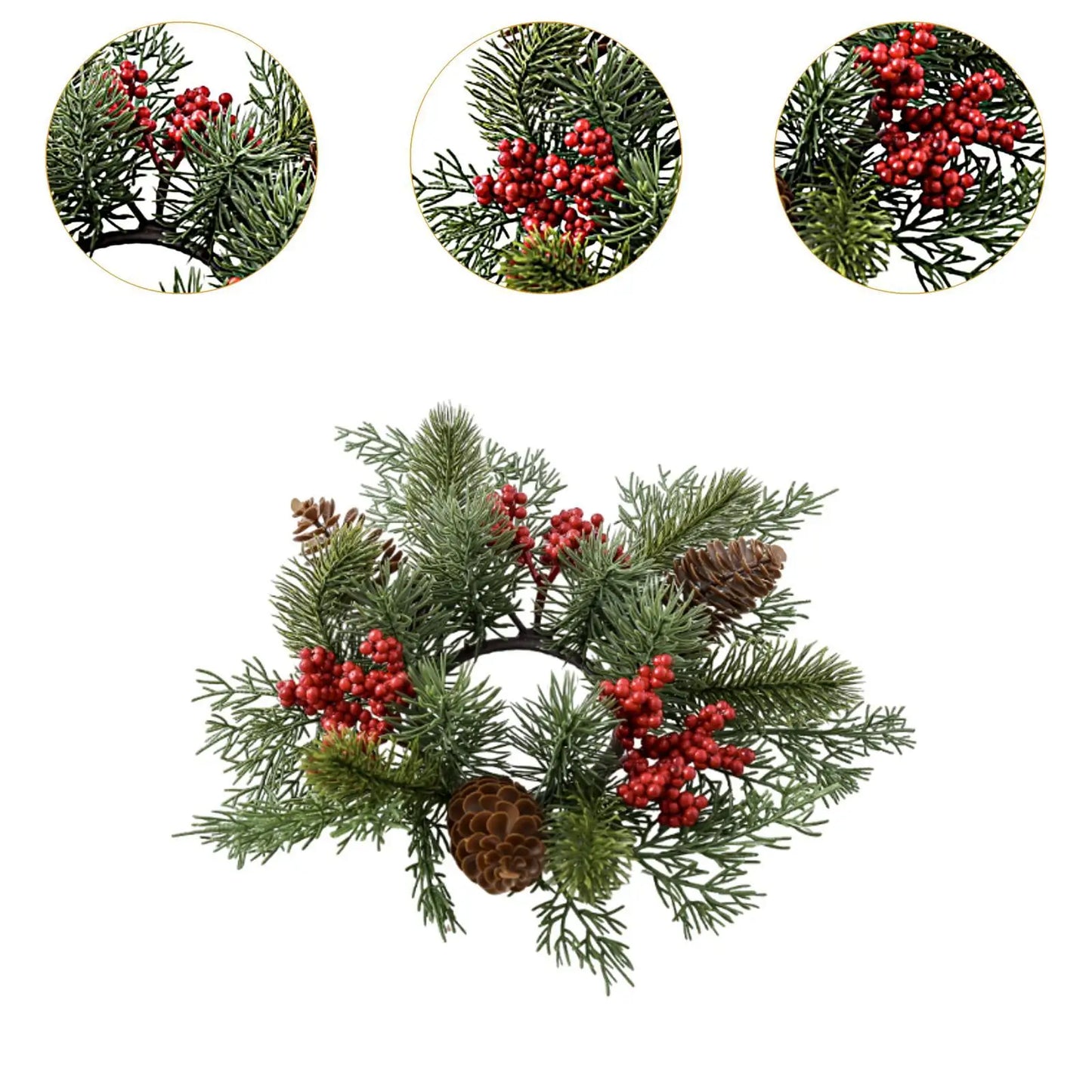 Christmas Candle Ring Artificial Red Berries Wreath for Home Bar Wedding