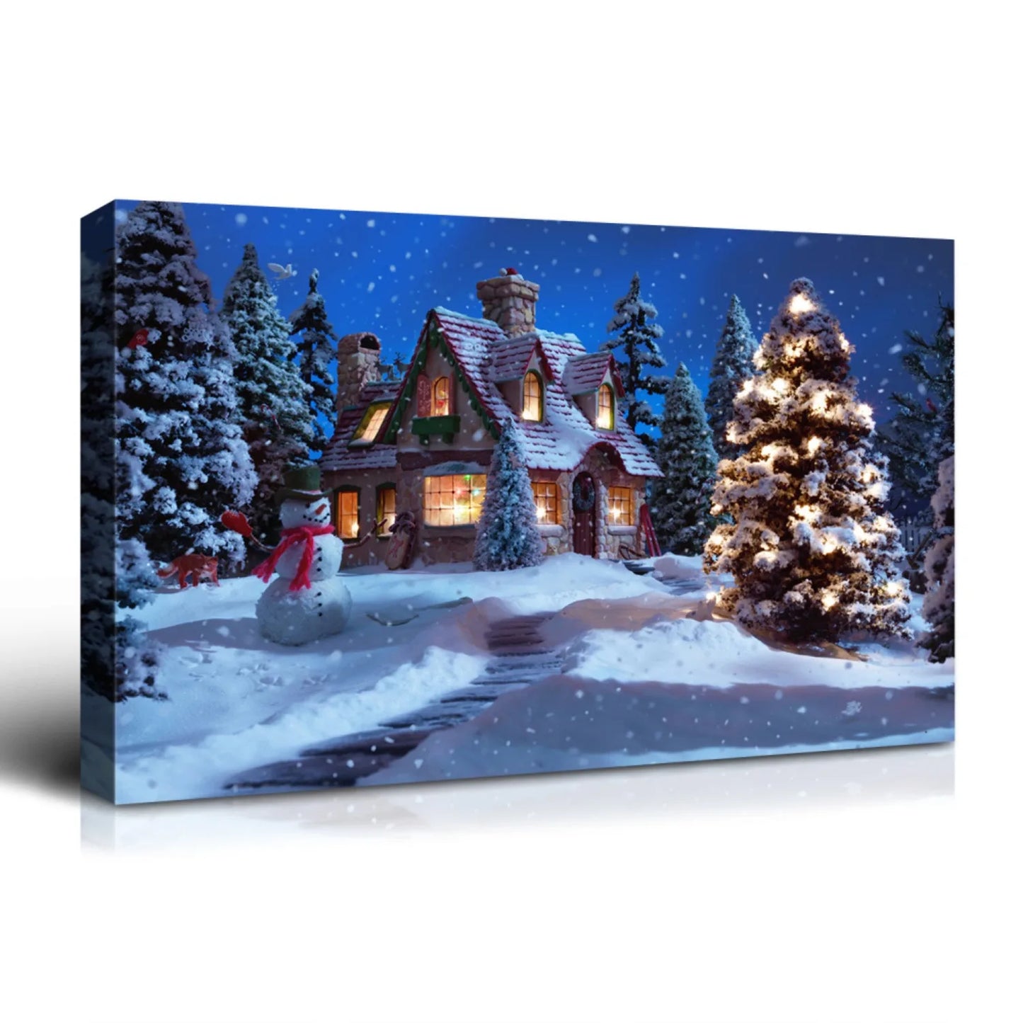 Framed Canvas Wall Decor Painting,Forest Christmas Tree