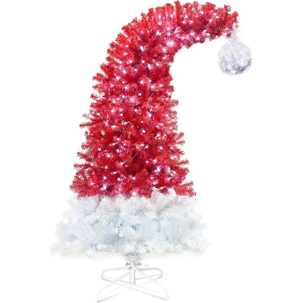 7FT Red Christmas Tree, Red Santa Hat Christmas Tree Prelit