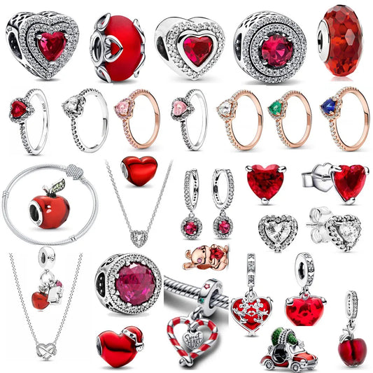 Red Series Christmas Apple Gift  Dangle Charms Beads Women Jewelry