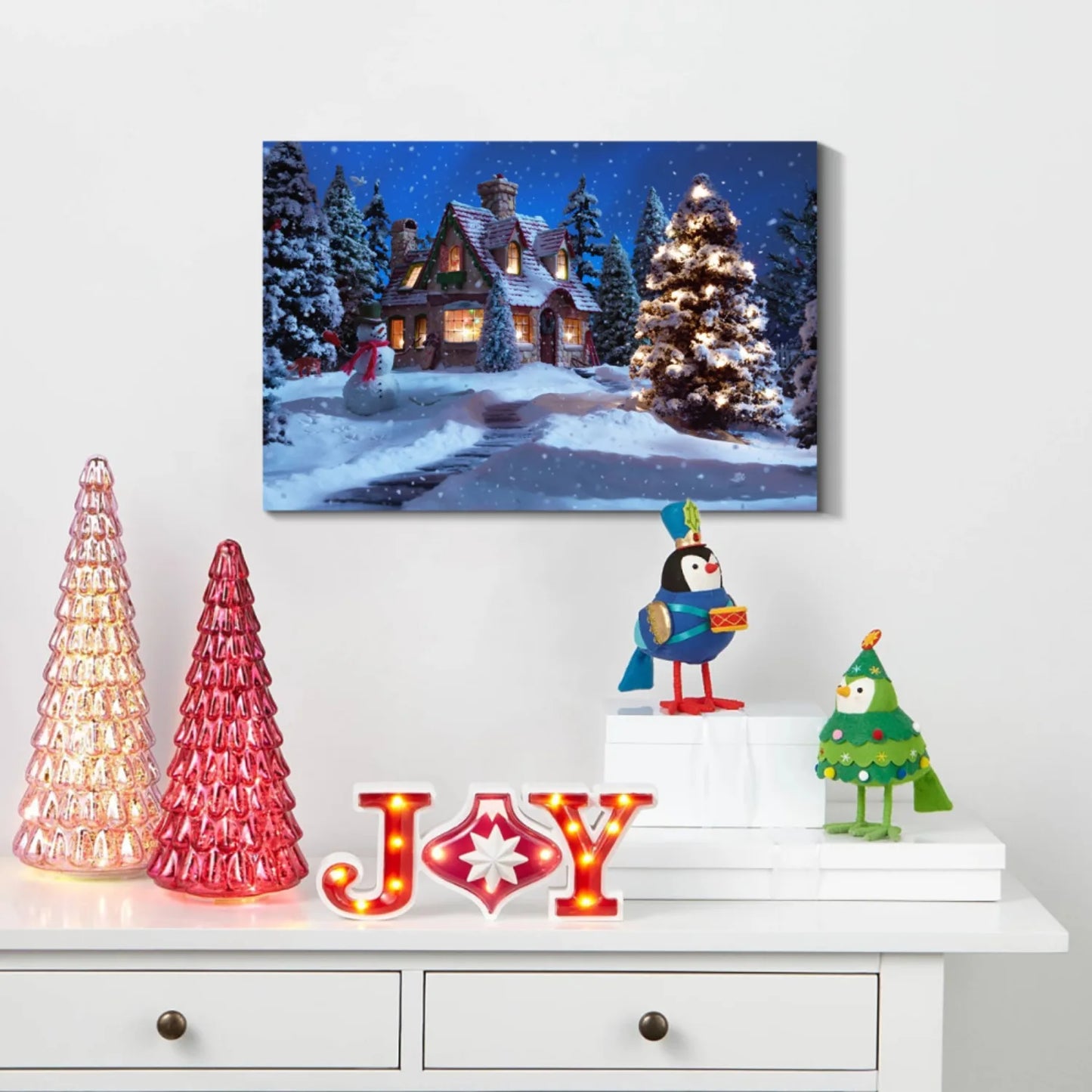 Framed Canvas Wall Decor Painting,Forest Christmas Tree