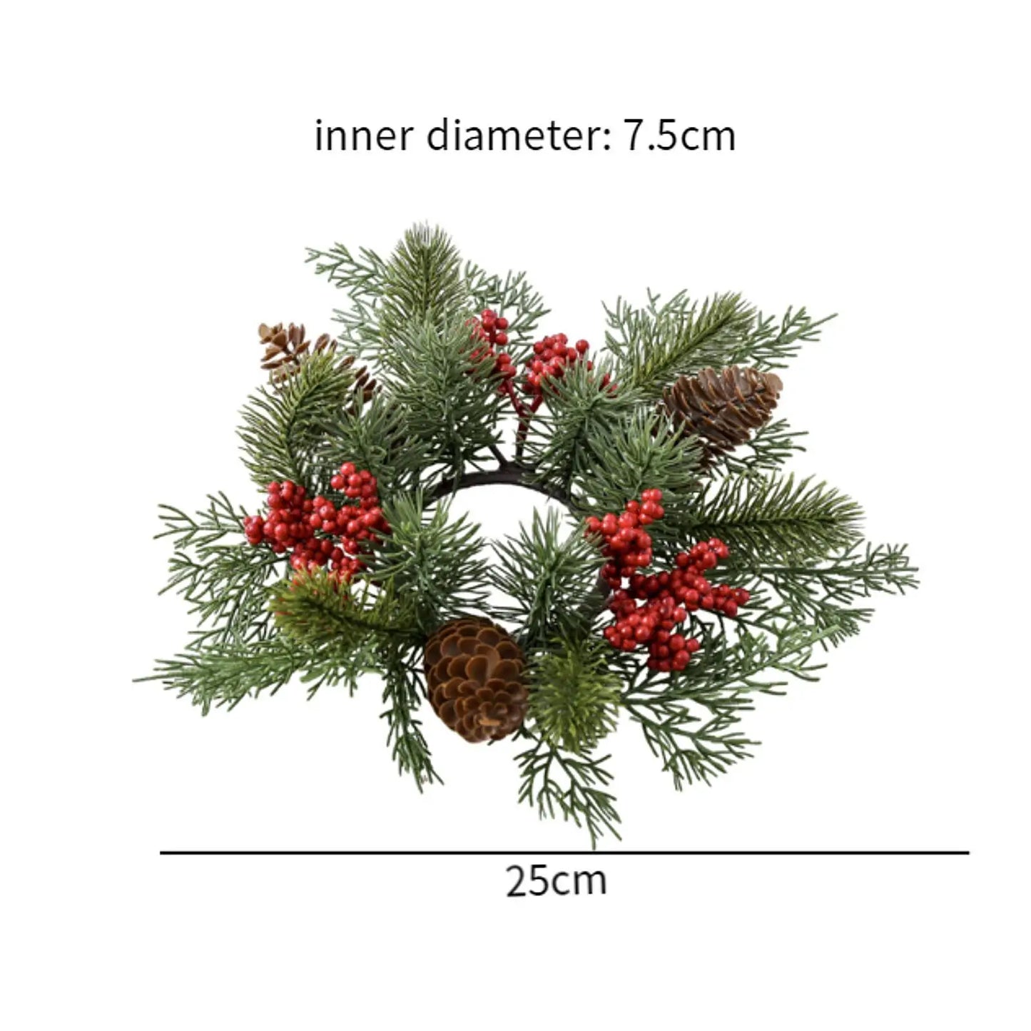 Christmas Candle Ring Artificial Red Berries Wreath for Home Bar Wedding