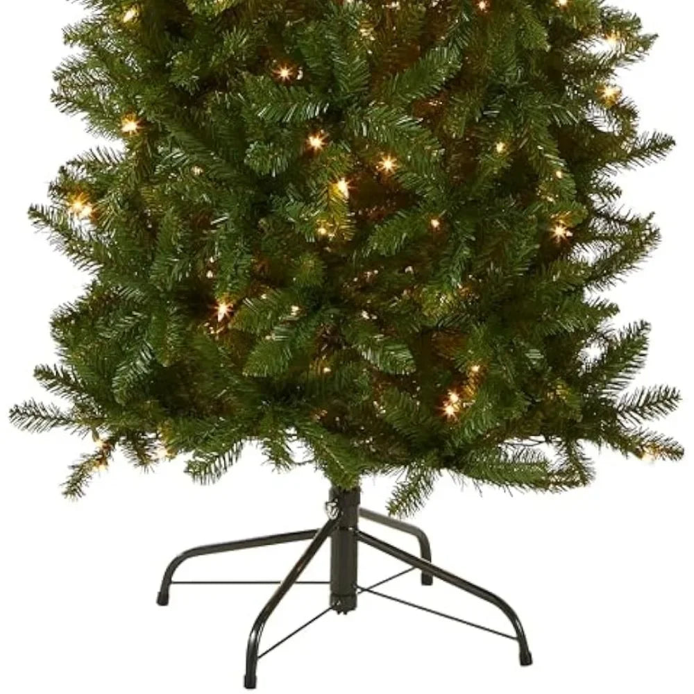 Artificial Pre-Lit Slim Christmas Tree, Green, Kingswood Fir, White Lights, Includes Stand, 6.5 Feet