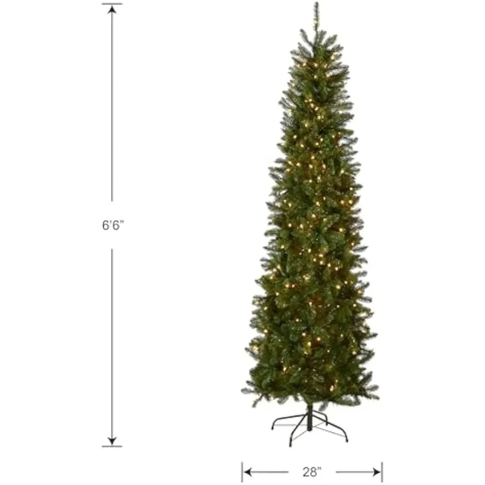 Artificial Pre-Lit Slim Christmas Tree, Green, Kingswood Fir, White Lights, Includes Stand, 6.5 Feet