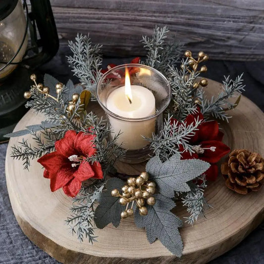 Artificial Pine Branch Candle Wreath Christmas Party Decor