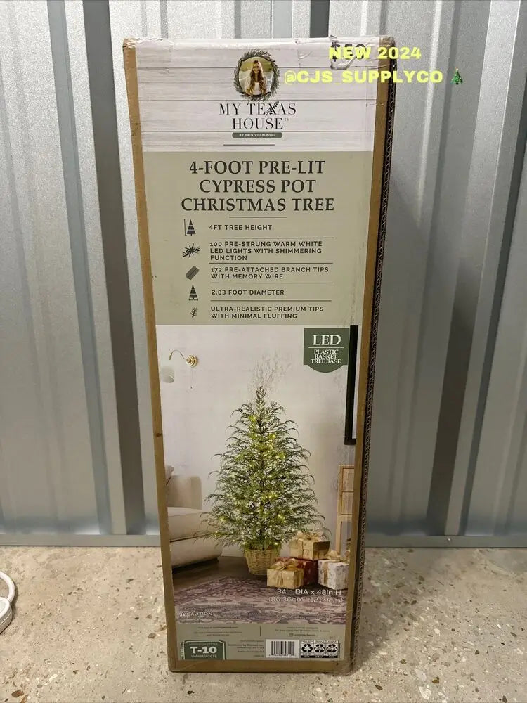 Potted 4FT Pre-Lit Cypress Artificial Christmas Tree 100 Lights